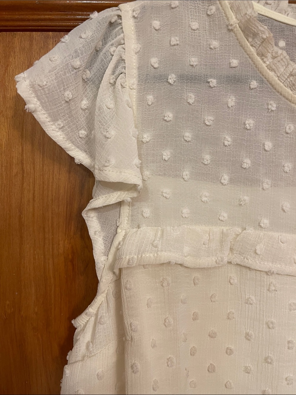 Monteau Cream Swiss Dot Ruffle Top - Picture 5 of 8